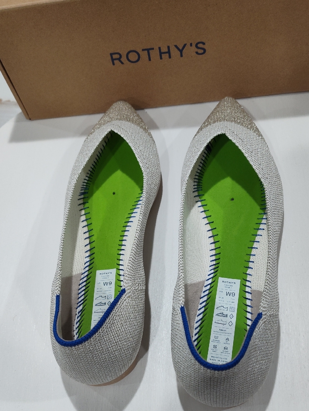 Rothy's The Point Diamond Metallic Flats In Size 9 New In Box - Picture 9 of 12